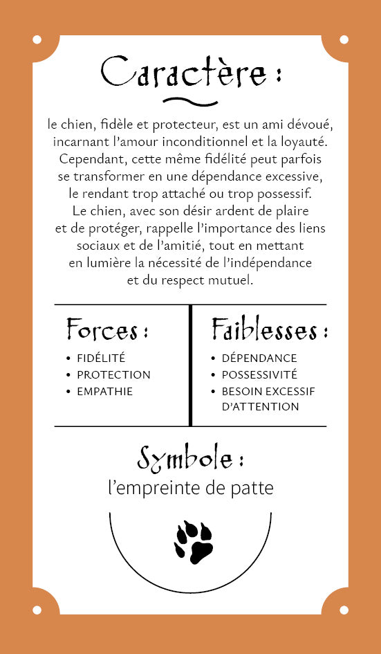 Cartes ANIMA animaux totems chien face arrière dos des cartes