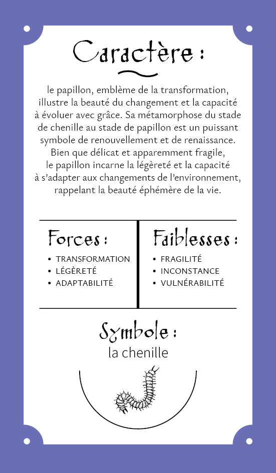 Cartes ANIMA animaux totems papillon face arrière dos des cartes