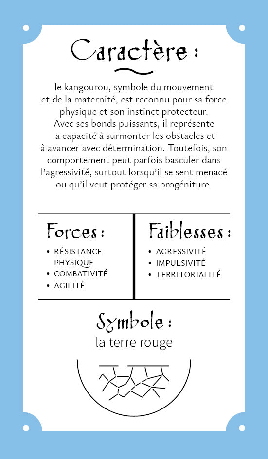 Cartes ANIMA animaux totems kangourou face arrière dos des cartes