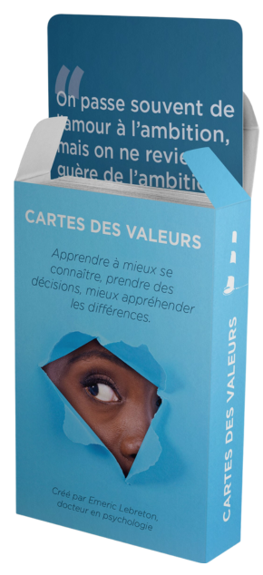 Jeu de cartes des valeurs développement personnel boîte du jeu